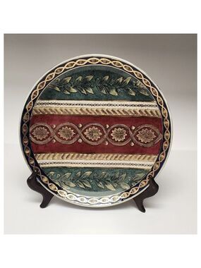 Oriental Accent 10" Decorative Plate Home Decor Multi-Burgundy/Green & Gold